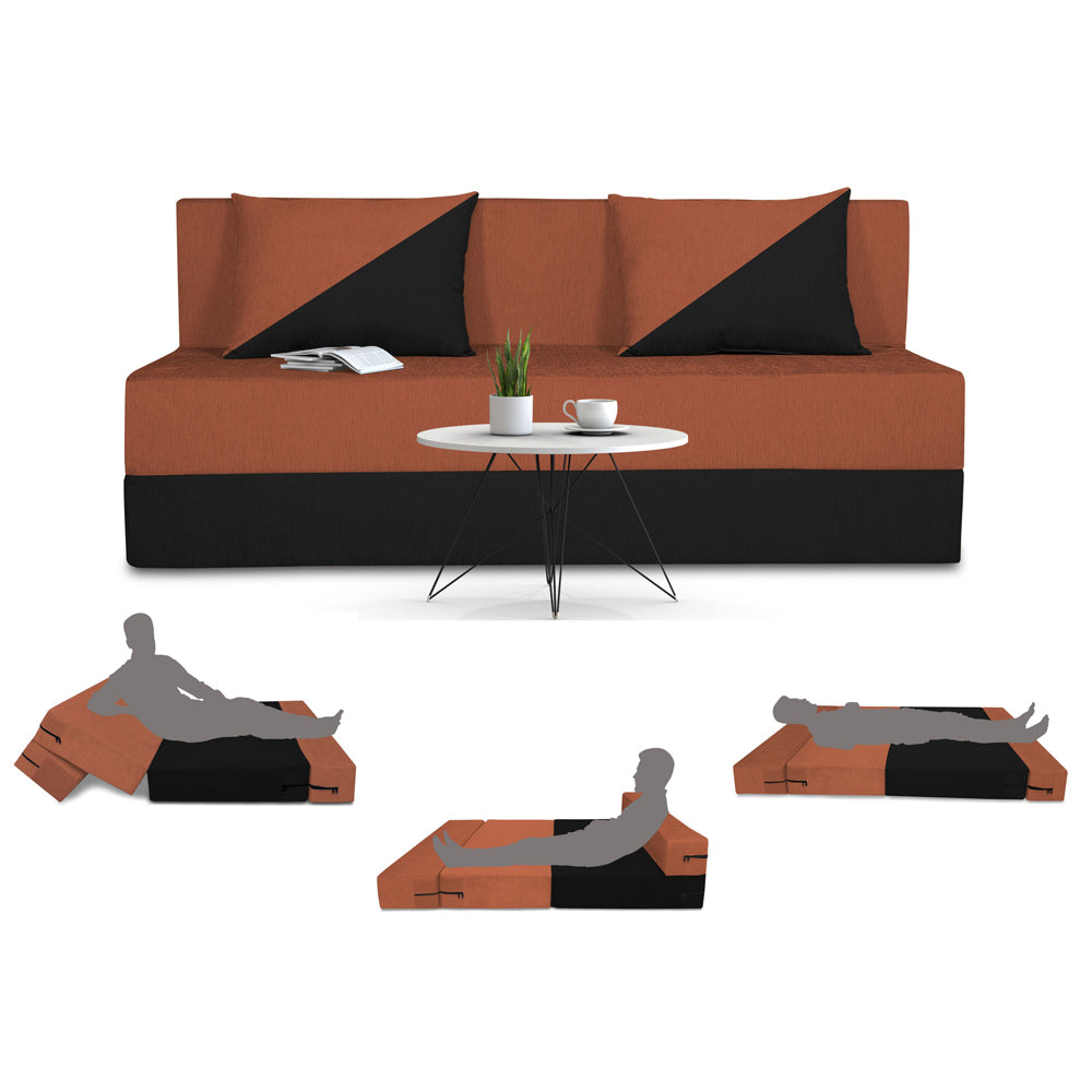 Adorn India Easy Desmond 3 Seater Sofa Cum Bed 5 x 6 (Rust & Black) (1 Year Warranty)
