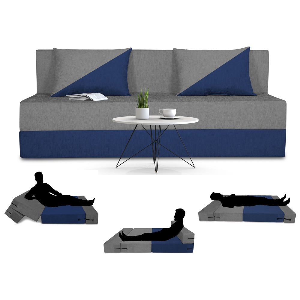 Adorn India Foam Easy Desmond 4 Seater Sofa Cum Bed 6 X 6 (Blue & Grey) (1 Year Warranty)