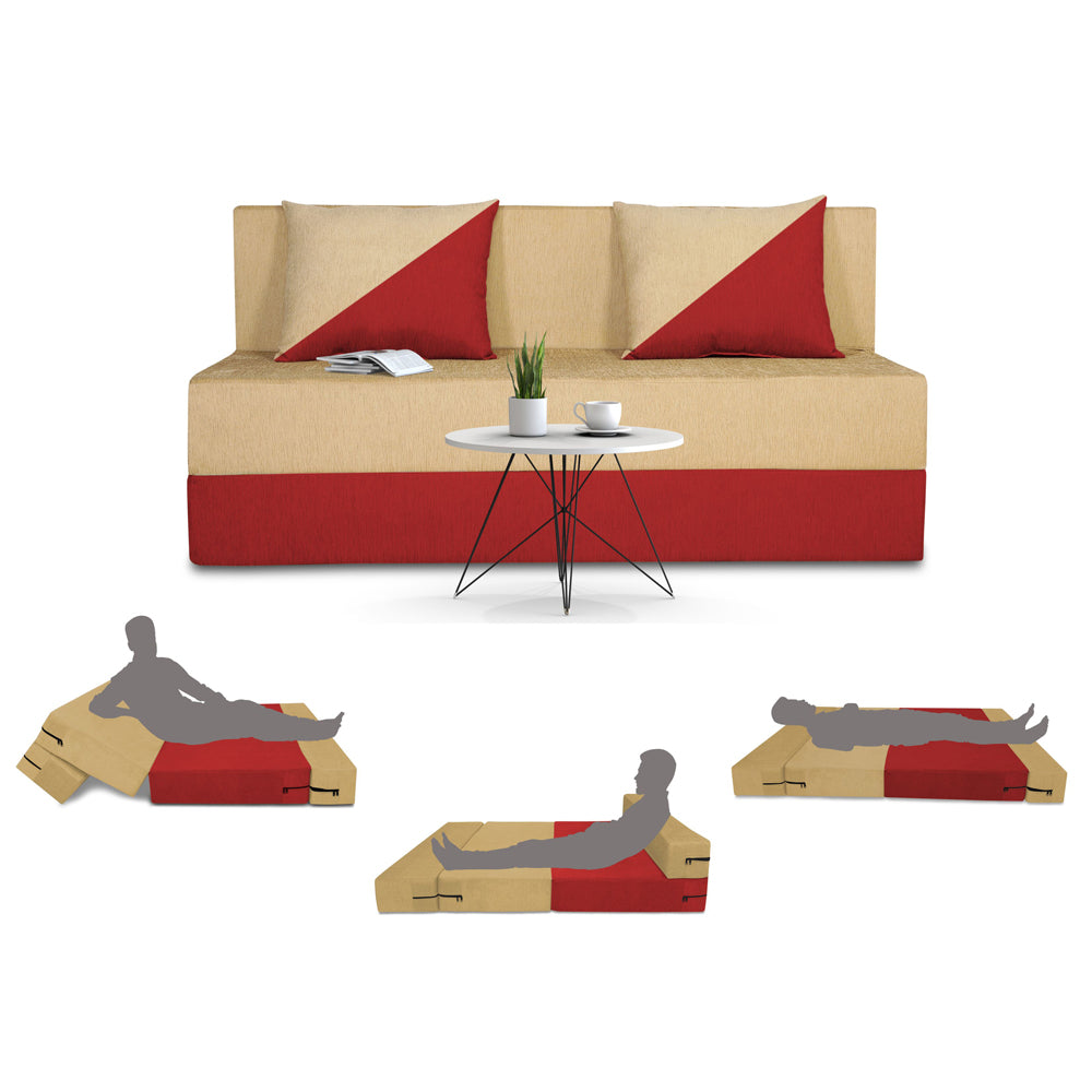 Adorn India Easy Desmond 2 Seater Sofa Cum Bed 4 x 6 (Red & Beige) (1 Year Warranty)