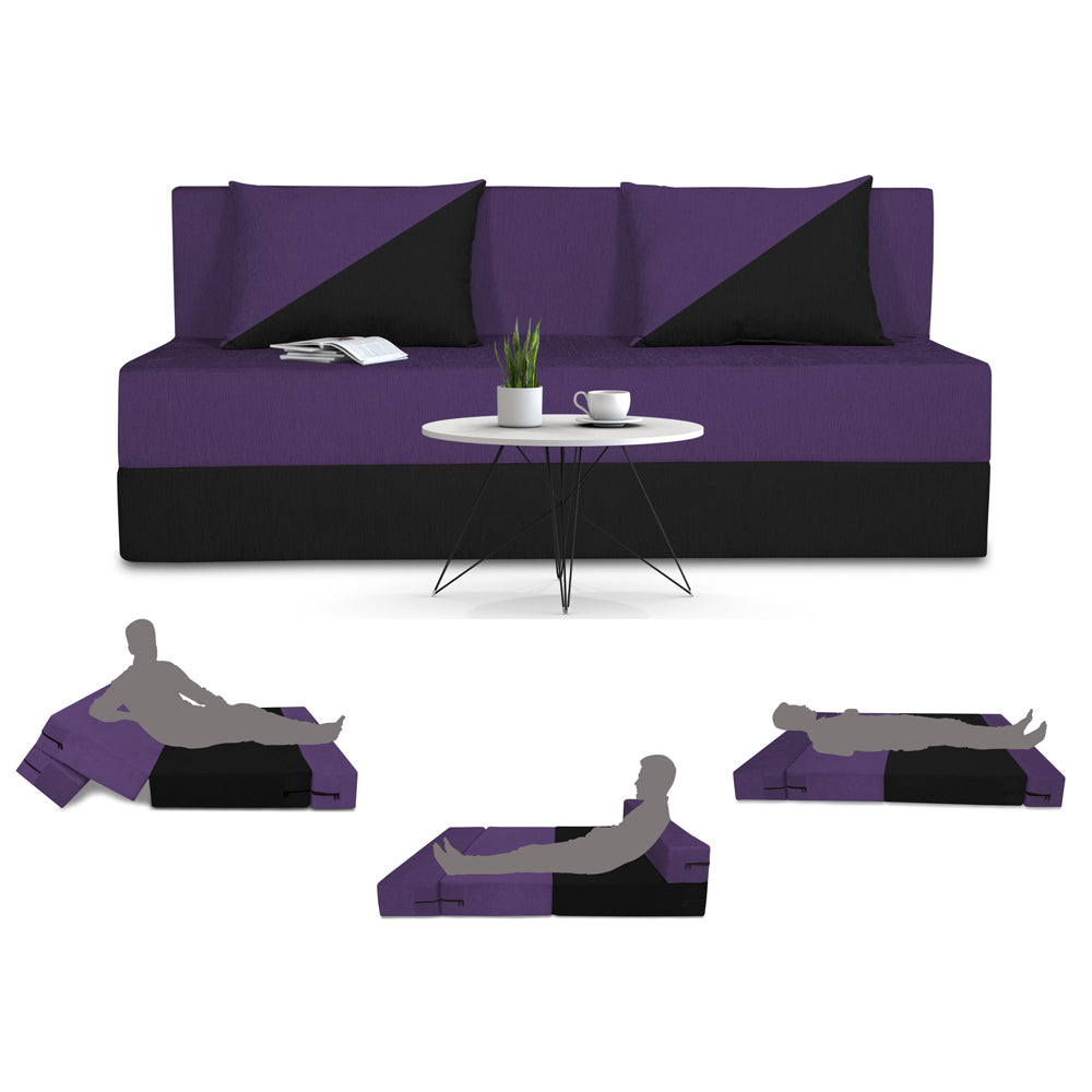 Adorn India Easy Desmond 3 Seater Sofa Cum Bed 5 x 6 (Purple & Black) (1 Year Warranty)