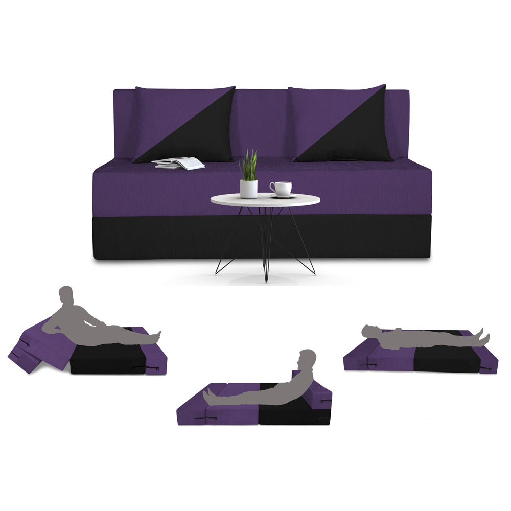 Adorn India Easy Desmond 2 Seater Sofa Cum Bed 4 x 6 (Purple & Black) (3 Year Warranty)