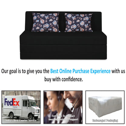 Adorn India Easy Highback Three Seater Sofa Cum Bed Floral 5' x 6' (Black) (1 Year Warranty)