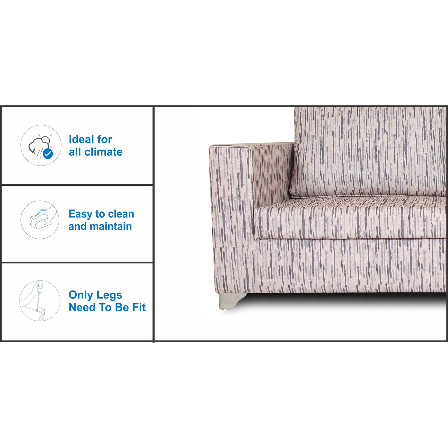 Adorn India Lancia 3 Seater Sofa Digitel Print (Grey)