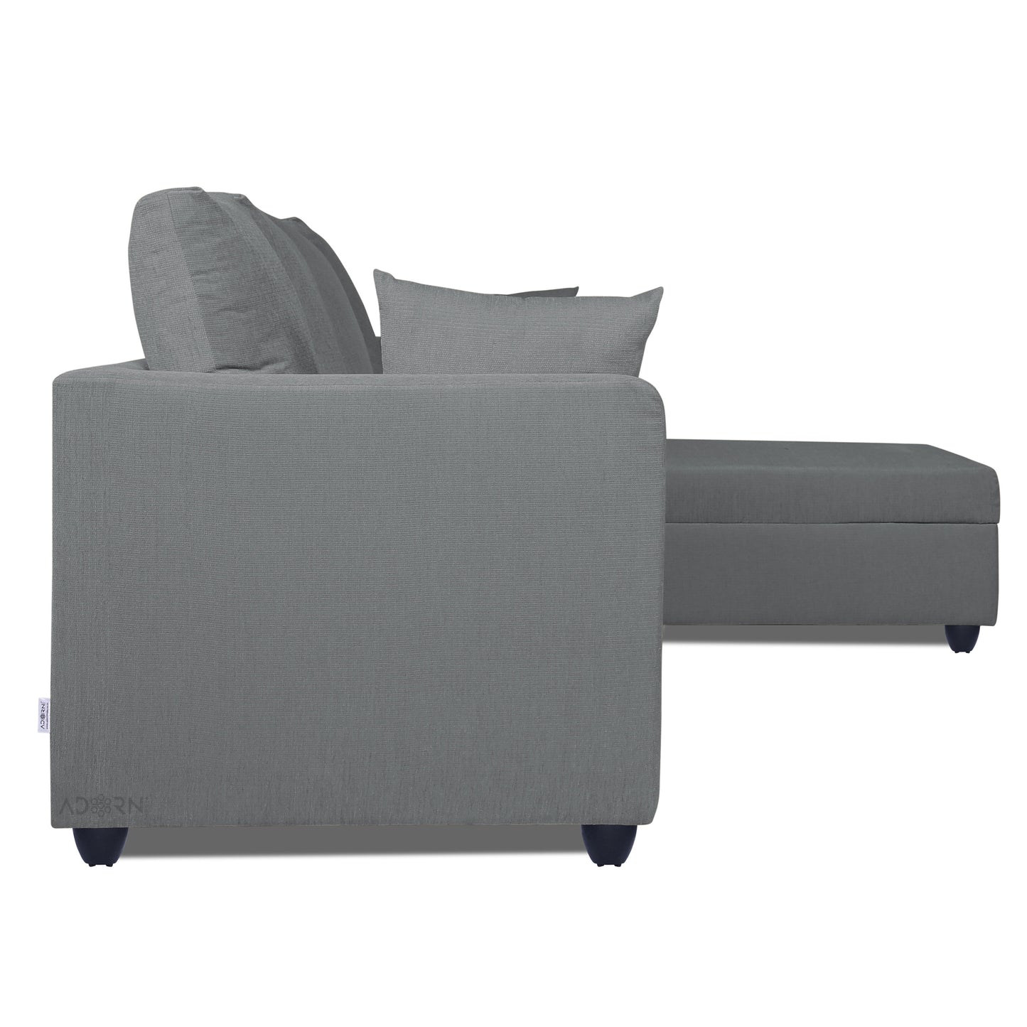 Adorn India Zink Straight line L Shape 6 Seater Sofa with Plain Cushion (Grey)