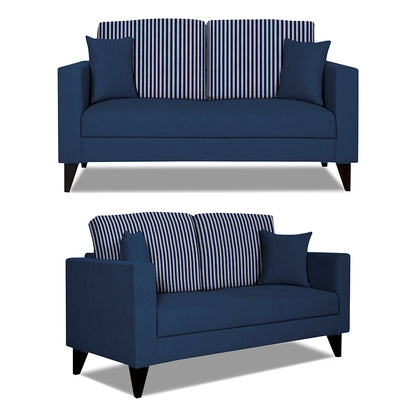 Adorn India Hector Stripes 3+2 5 Seater Sofa Set (Blue) Martin Plus (3 Year Warranty)