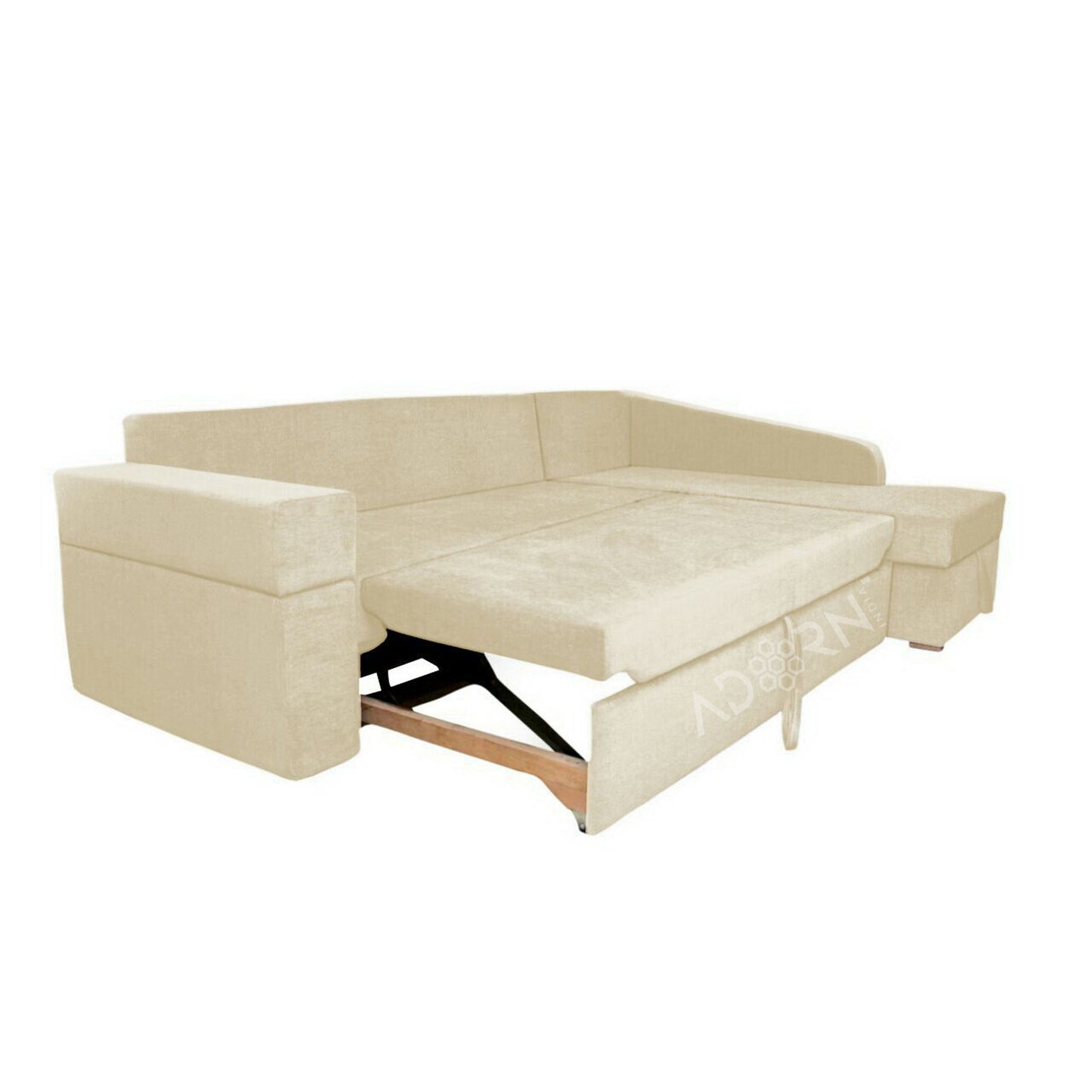 Adorn India Comfort Line L Shape 6 Seater Corner Sofa Cum Bed RHS (Beige)
