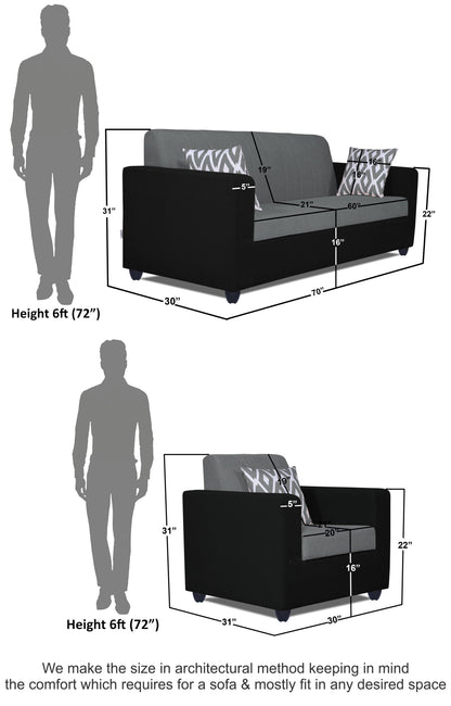 Adorn India Rio Highback 3-1-1 5 Seater Sofa Set (Black & Grey)