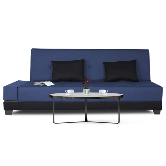Adorn India Exclusive Two Tone Blake Three Seater Sofa Cum Bed (Blue & Black), Wood, Foam
