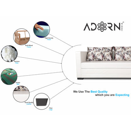 Adorn India Straight line Leathertte 3 Seater Sofa Cum Bed (White)