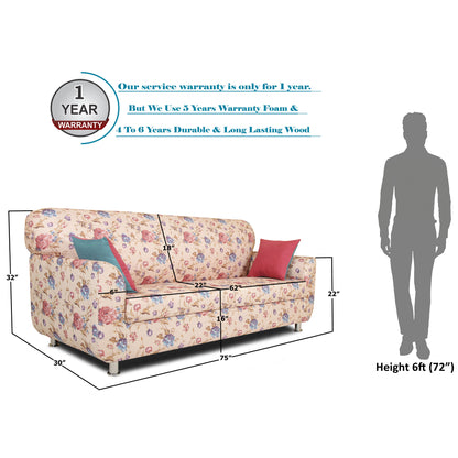 Adorn India Roselyn 3 Seater Sofa digitel Print (Beige)