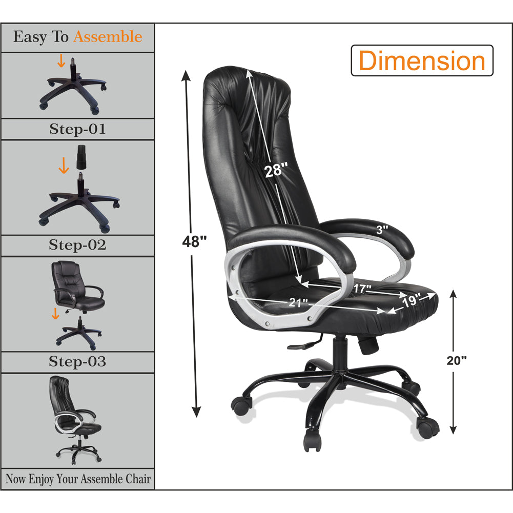 Adorn India Jorden,High-Back Leatherette Executive Office Ergonomic Chair (Black)