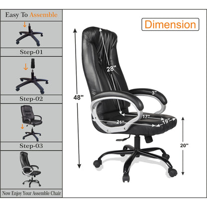 Adorn India Jorden,High-Back Leatherette Executive Office Ergonomic Chair (Black)