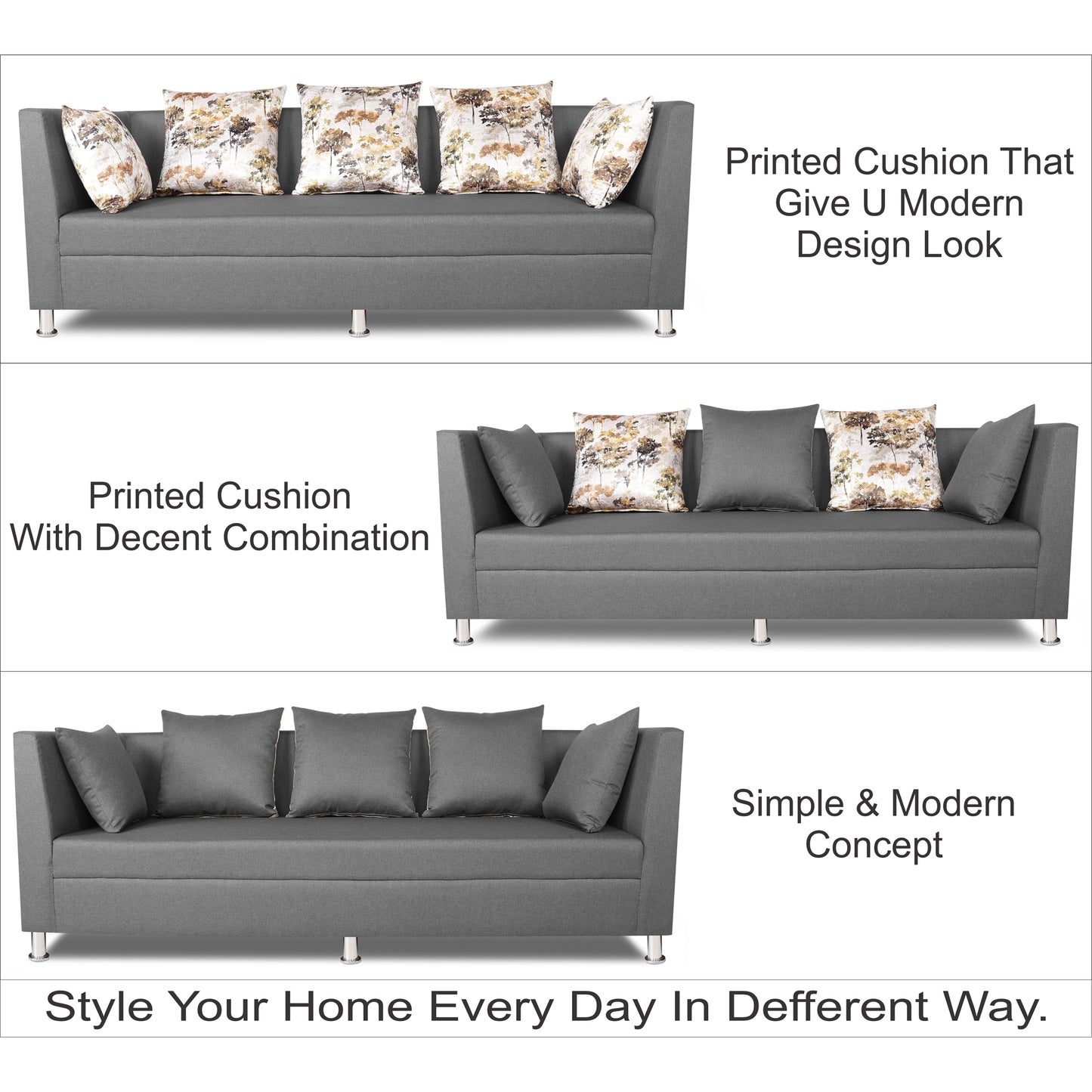 Adorn India Alica 3-1-1 5 Seater Sofa Set(Light Grey)