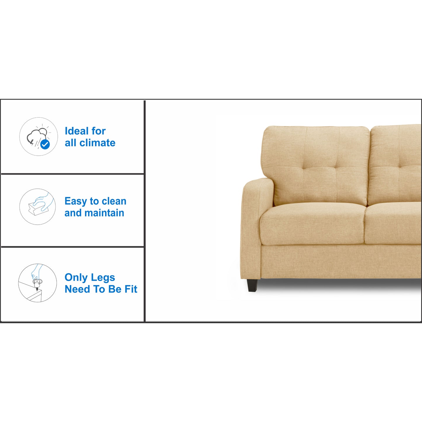 Adorn India Astor 3+1+1 5 Seater Sofa Set (Beige) (3 Year Warranty)