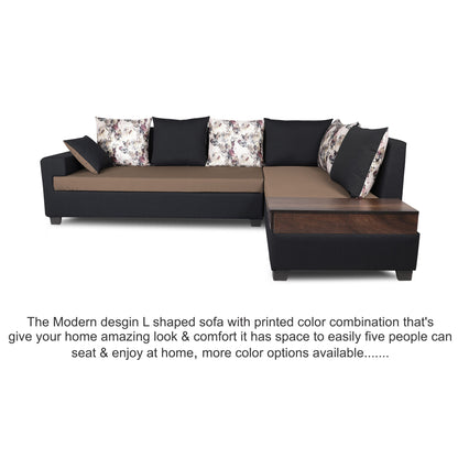 Adorn India Orlando Fabric L Shape Sofa (Black & Camel)