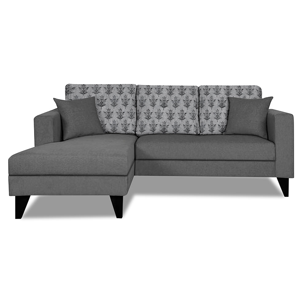 Adorn India Parker Leaf L Shape 4 Seater Sofa Set - Left Hand Side (Grey) Martin Plus (3 Year Warranty)