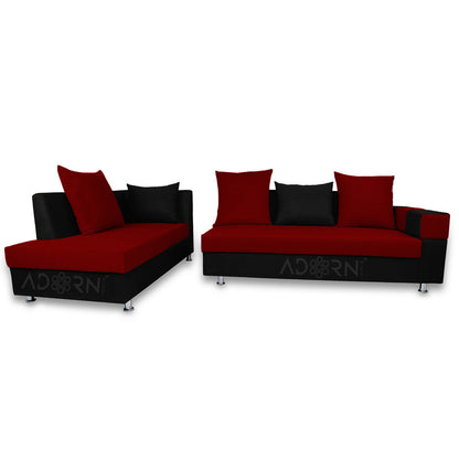 Adorn India Adillac 5 Seater Corner Sofa(Left Side Handle)(Maroon & Black), Wood, Foam
