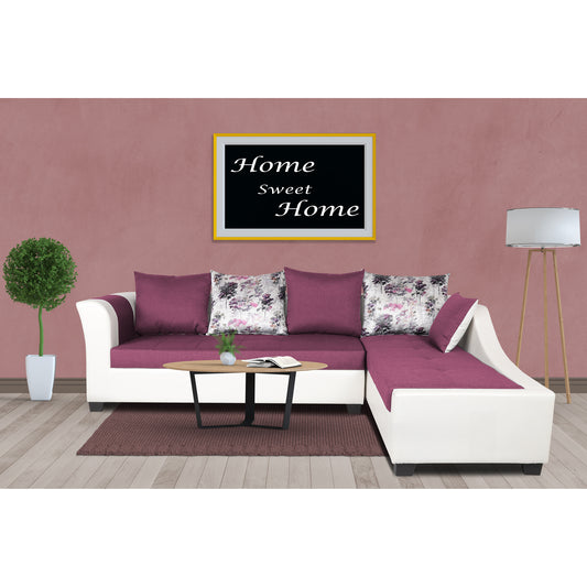 Adorn India Aliana L Shape Leatherette Fabric 6 Seater Sofa Set RHS (Light Purple & White) (3 Year Warranty)
