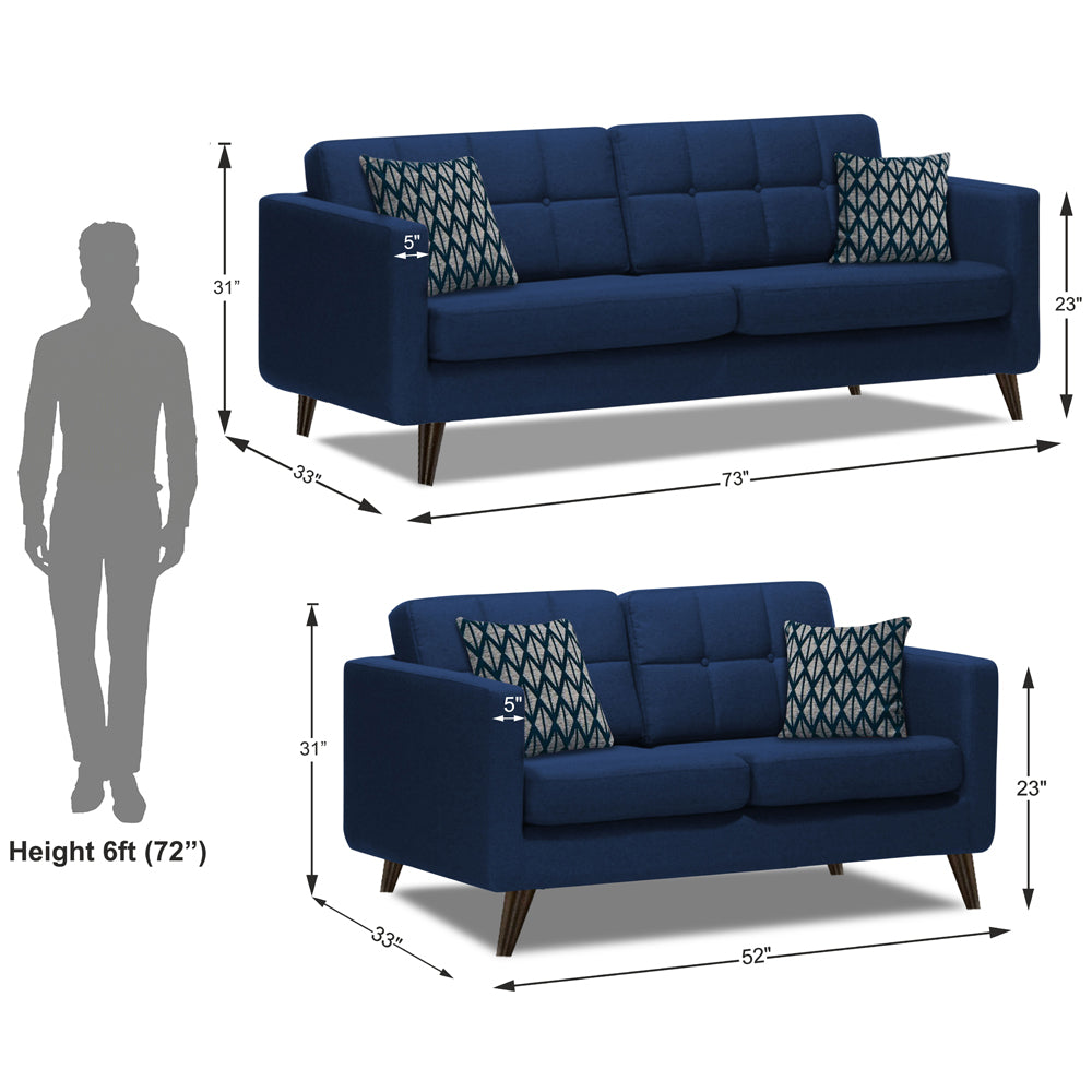 Adorn India Chilly 5 Seater 3+2 Fabric Sofa Set (Blue) (3 Year Warranty)
