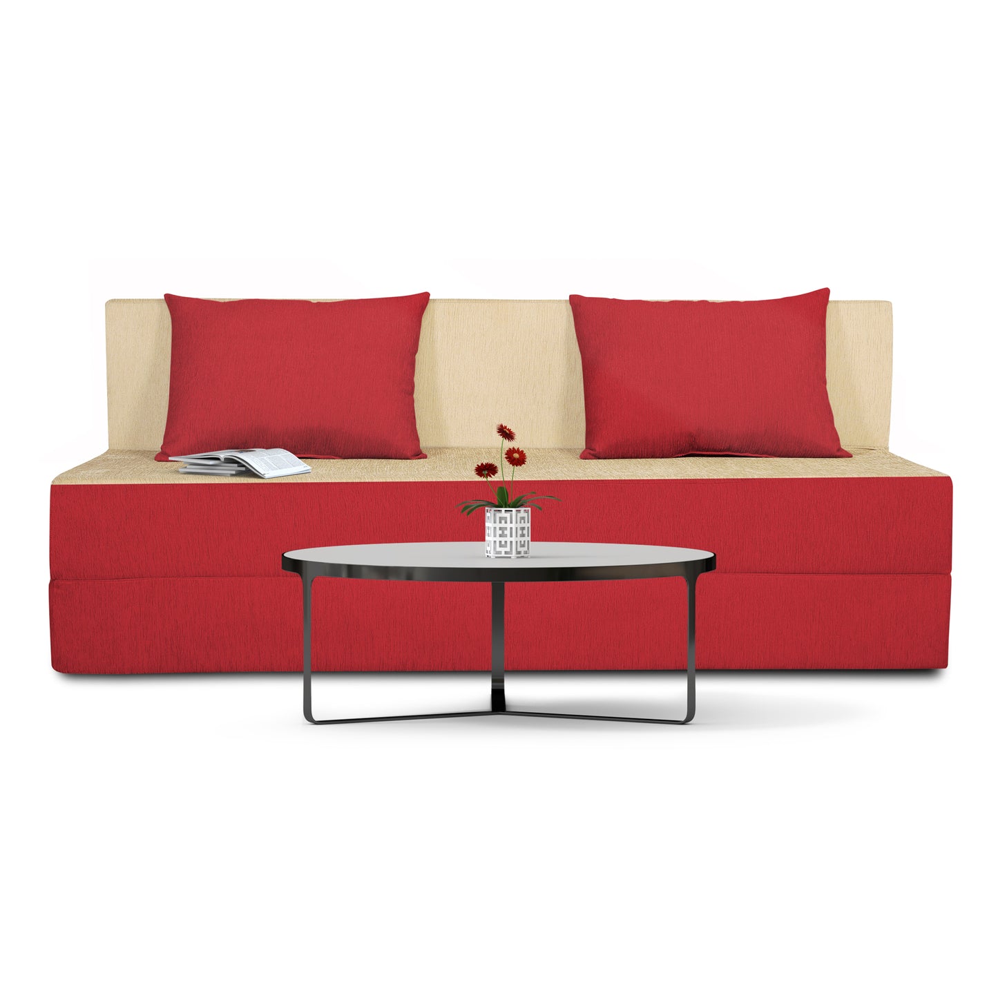 Adorn India Easy 3 Seater Sofa Cum Bed (Red) d and Beige (5x6) (1 Year Warranty)