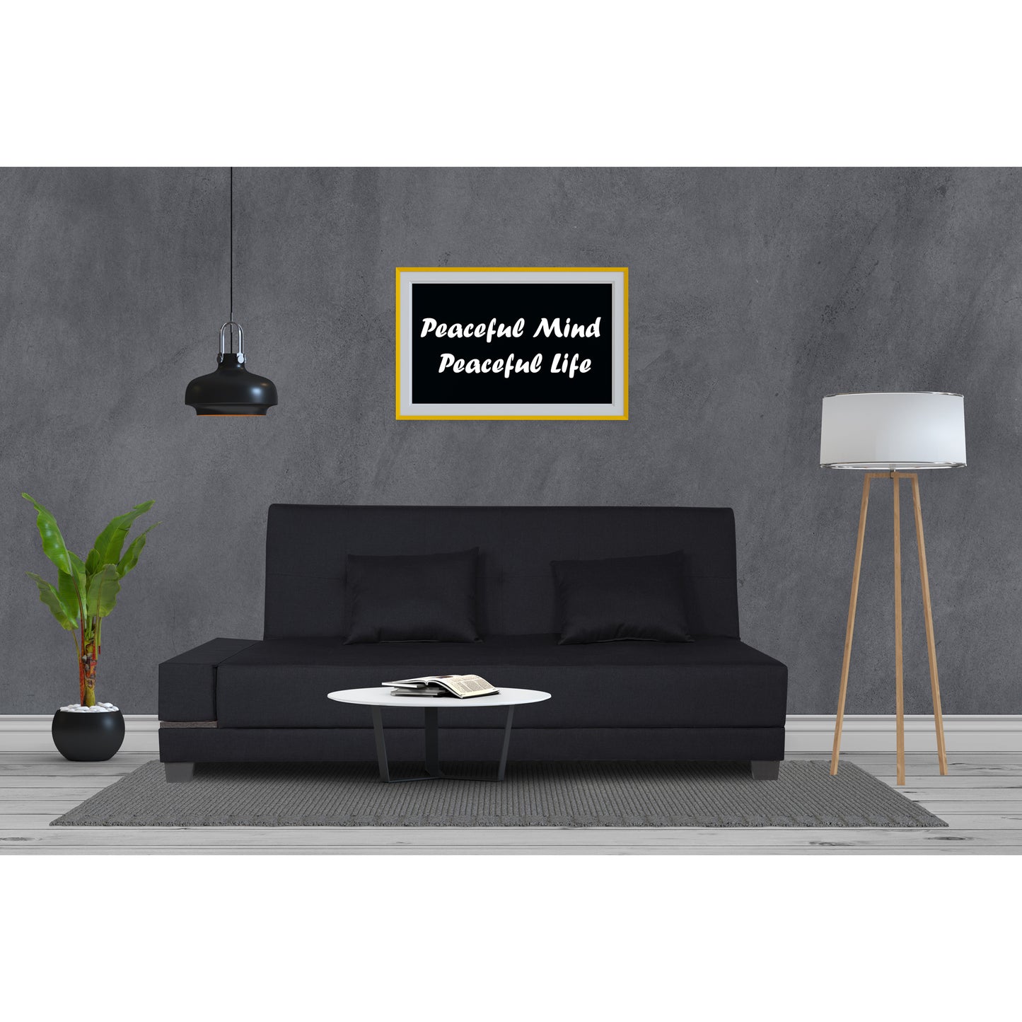 Adorn India Blake 3 Seater Sofa Cum Bed (Black), Wood, Foam