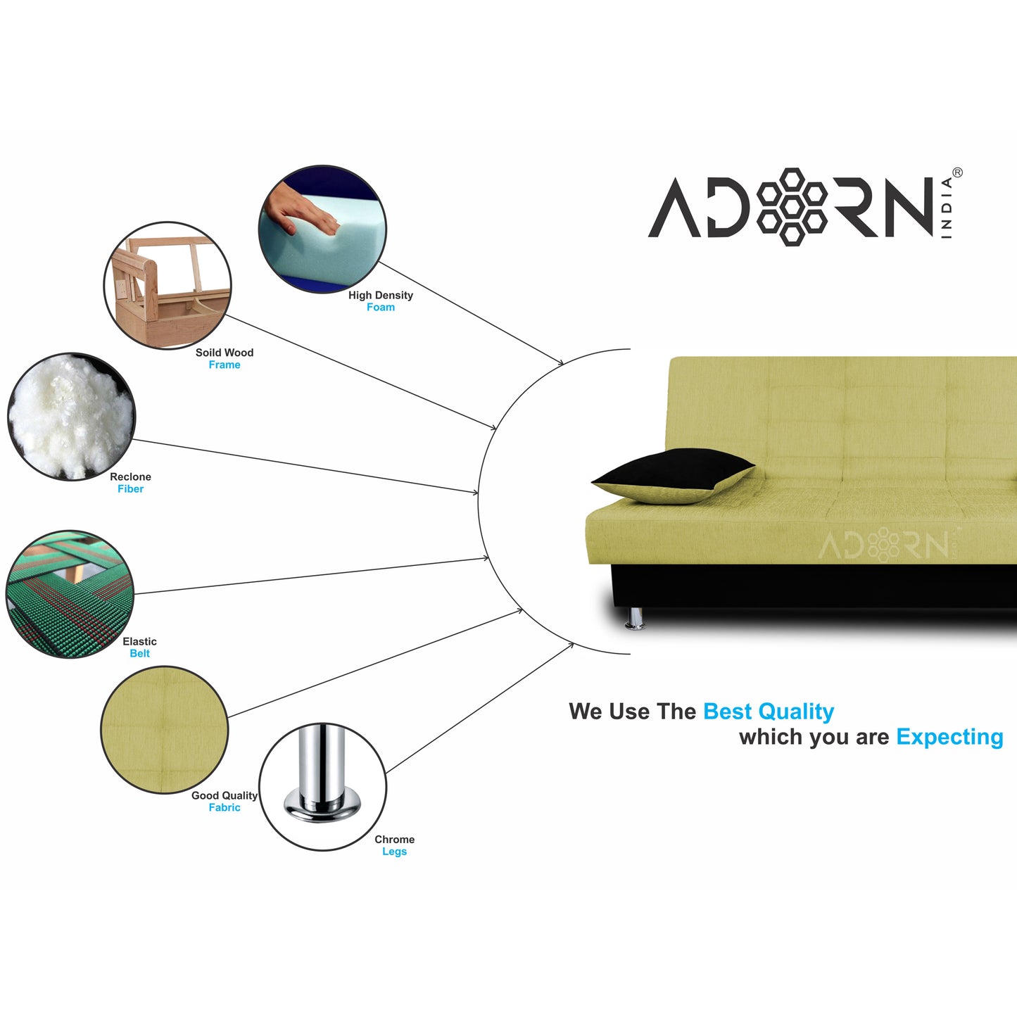 Adorn India Alyssum 3 Seater Sofa Cum Bed (Green & Black)