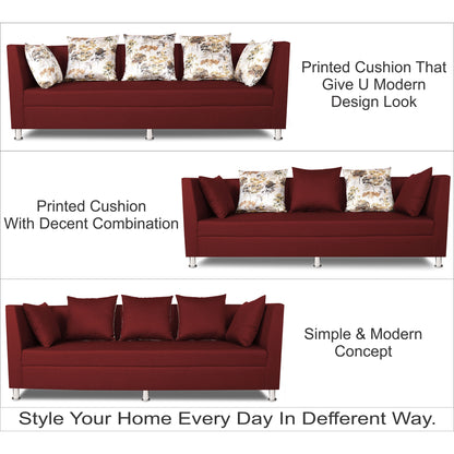 Adorn India Alica 3-1-1 5 Seater Sofa Set(Maroon)