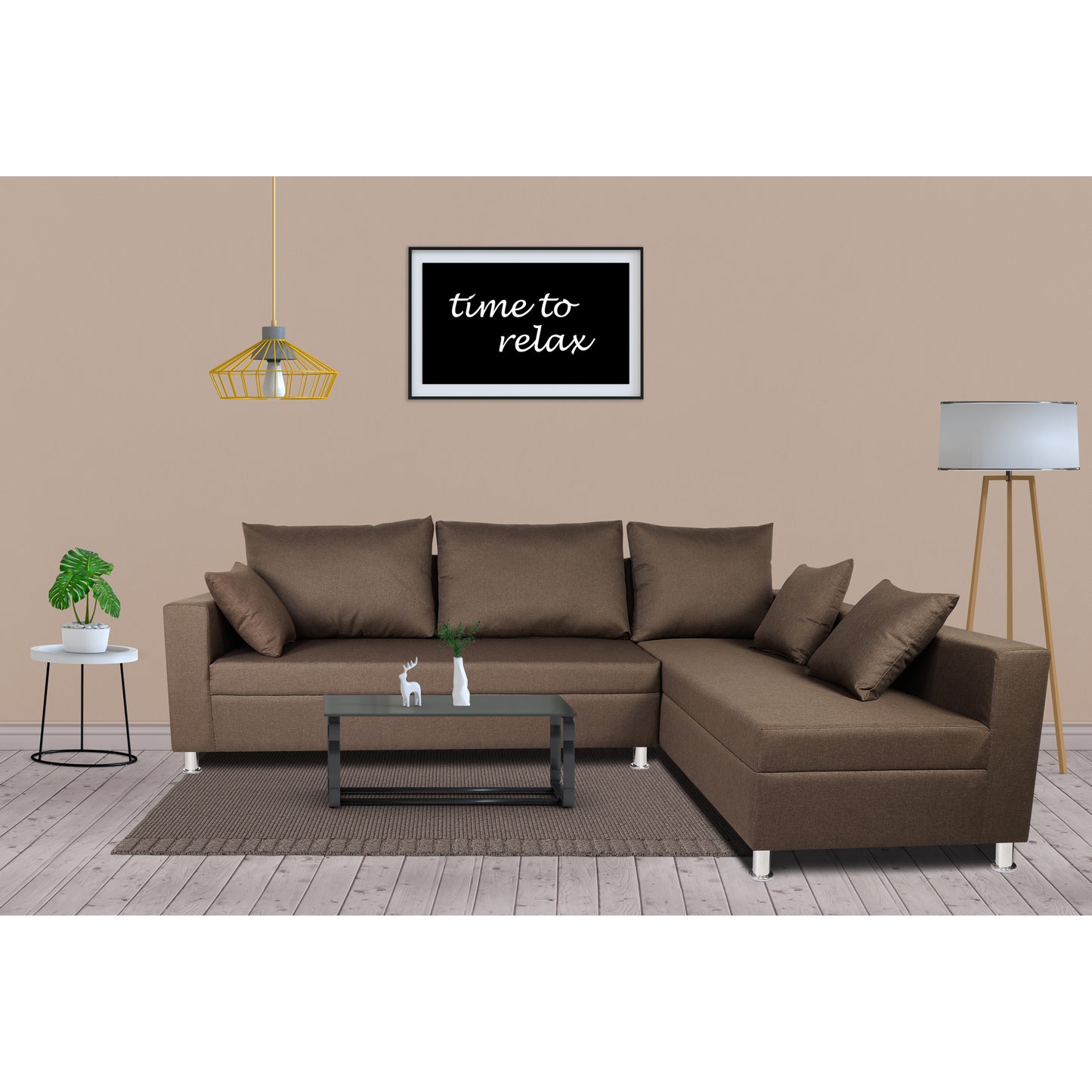 Adorn India Straight line L Shape Sofa (Camel)