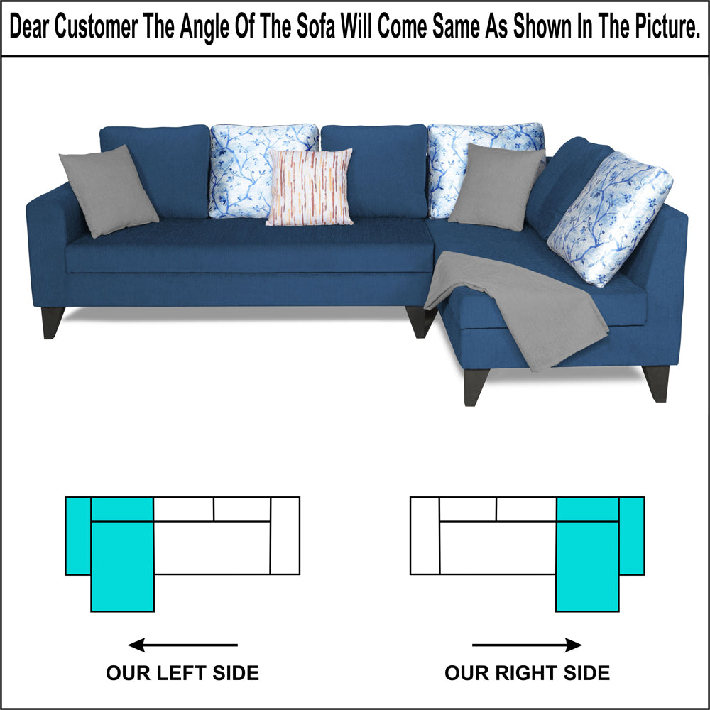 Adorn India Bryson L Shape 6 Seater Sofa Set Digitel Print (Right Hand Side) (Blue) (3 Year Warranty)