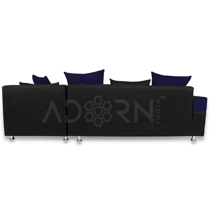 Adorn India Adillac 5 Seater Corner Sofa(Right Side)(Navy Blue & Black), Wood, Foam