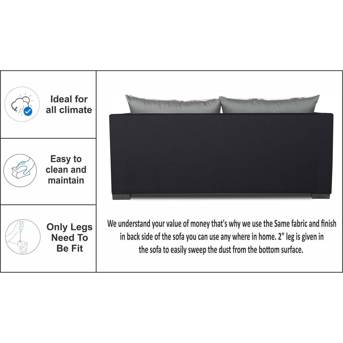 Adorn India Exclusive Two Tone Straight Line Three Seater Sofa Cum Bed (Black & Grey)