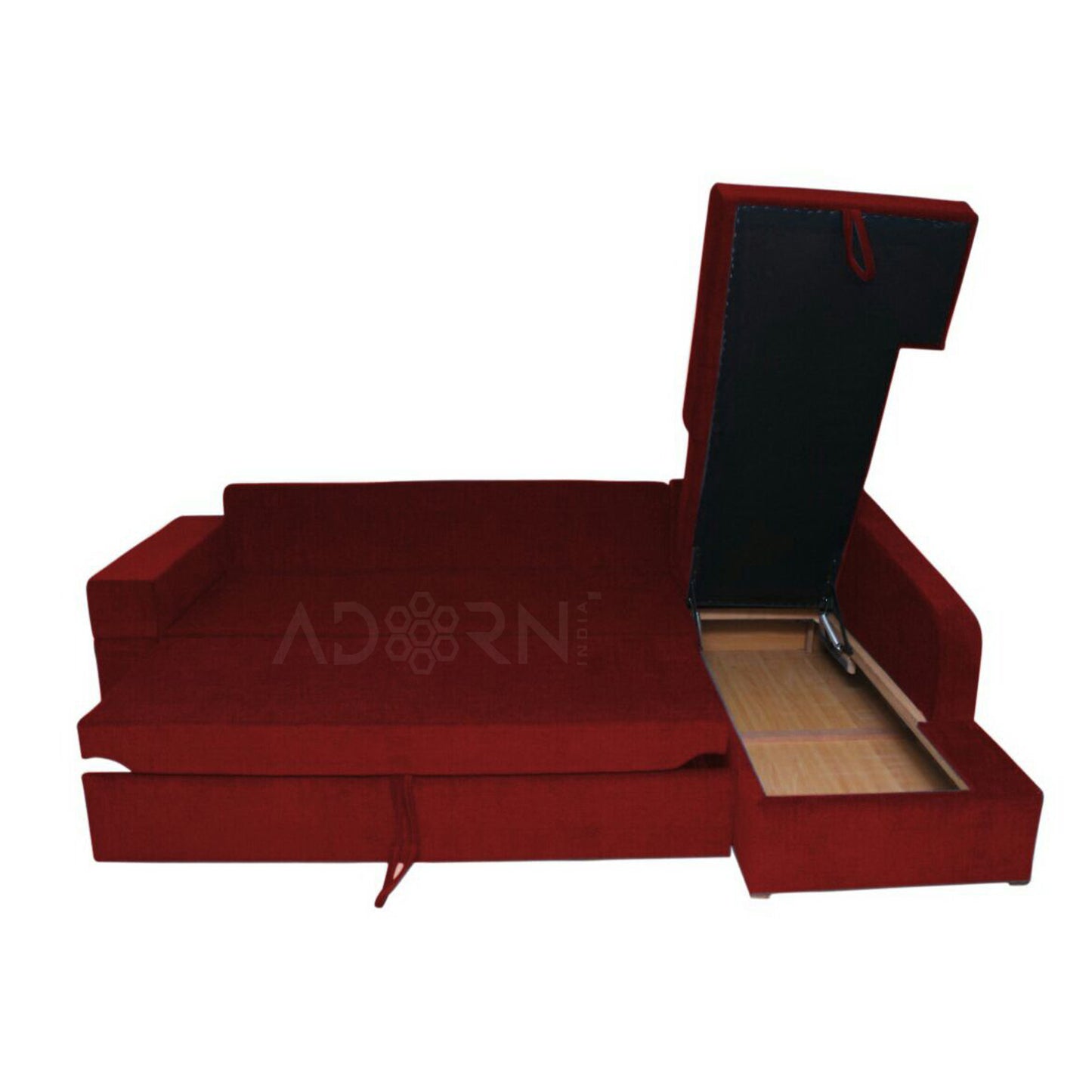Adorn India Comfort Line L Shape 6 Seater Corner Sofa Cum Bed RHS (Maroon)