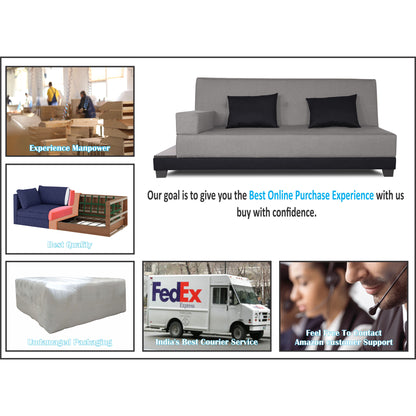 Adorn India Exclusive Two Tone Blake Three Seater Sofa Cum Bed (Light Grey & Black), Wood, Foam