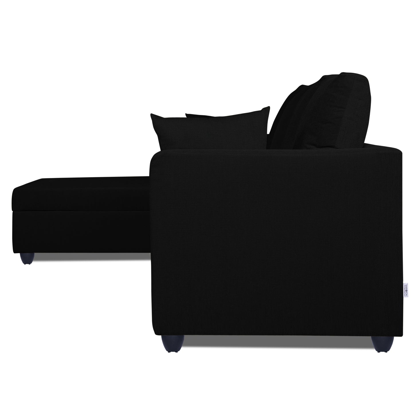Adorn India Zink Straight line L Shape 5 Seater Sofa Plain Cushion (Left Side Handle)(Black), Wood, Foam
