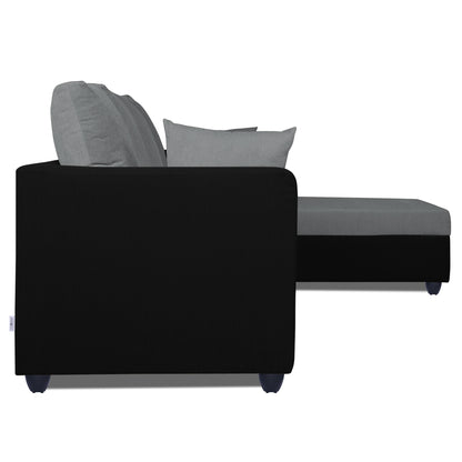 Adorn India Zink Straight line L Shape 6 Seater Sofa Plain Cushion (Grey & Black)