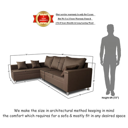 Adorn India Straight Line L Shape 5 Seater Sofa Set Left Side Handle (Camel)