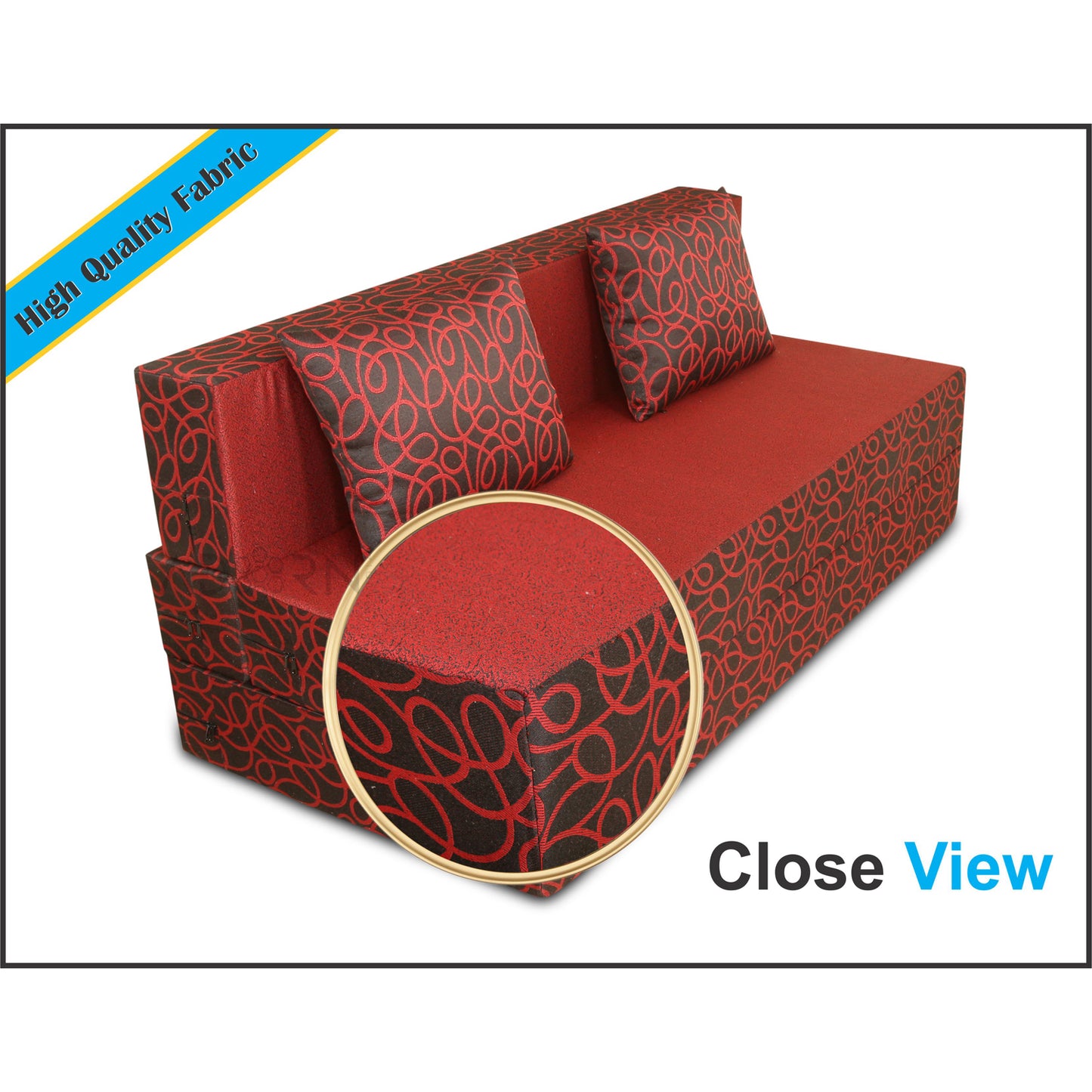 Adorn India Easy Three Seater Sofa Cum Bed Poly Cotton (Maroon & Black) 5'X6' (5 x 6)