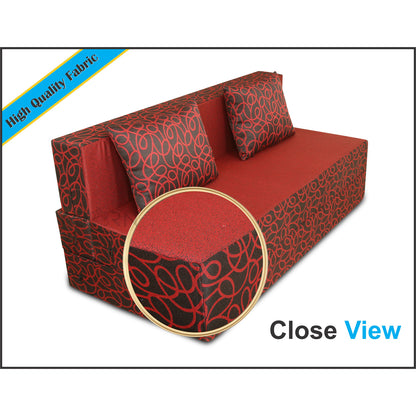 Adorn India Easy Three Seater Sofa Cum Bed Poly Cotton (Maroon & Black) 5'X6' (5 x 6)