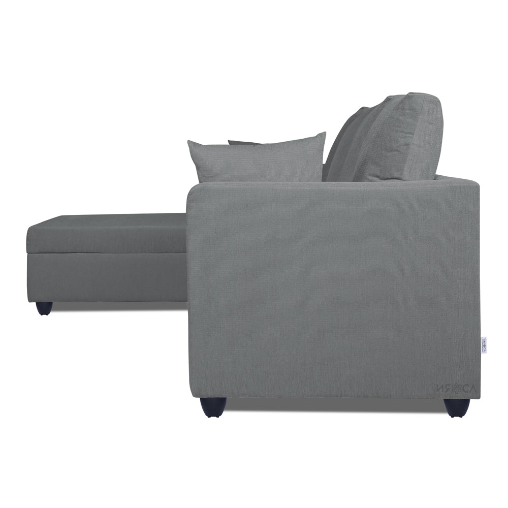 Adorn India Zink Straight line L Shape 6 Seater Sofa Plain Cushion (Left Side Handle)(Grey)