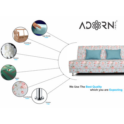 Adorn India Roselyn 3 Seater Sofa Cum Bed Digitel Print (Aqua Blue), Wood, Foam