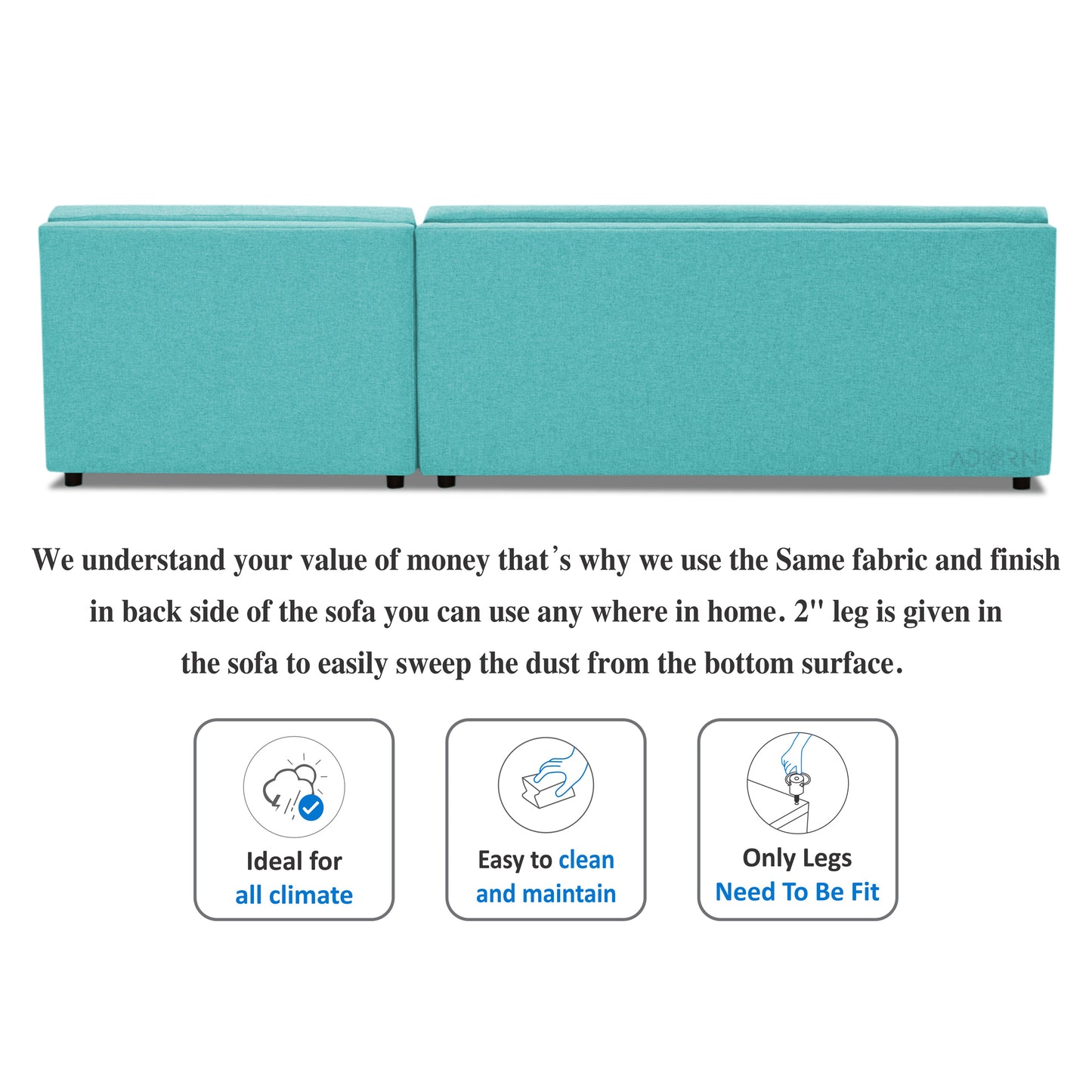 Adorn India Atlas Modular Sofa Set (Aqua Blue) (3 Year Warranty)