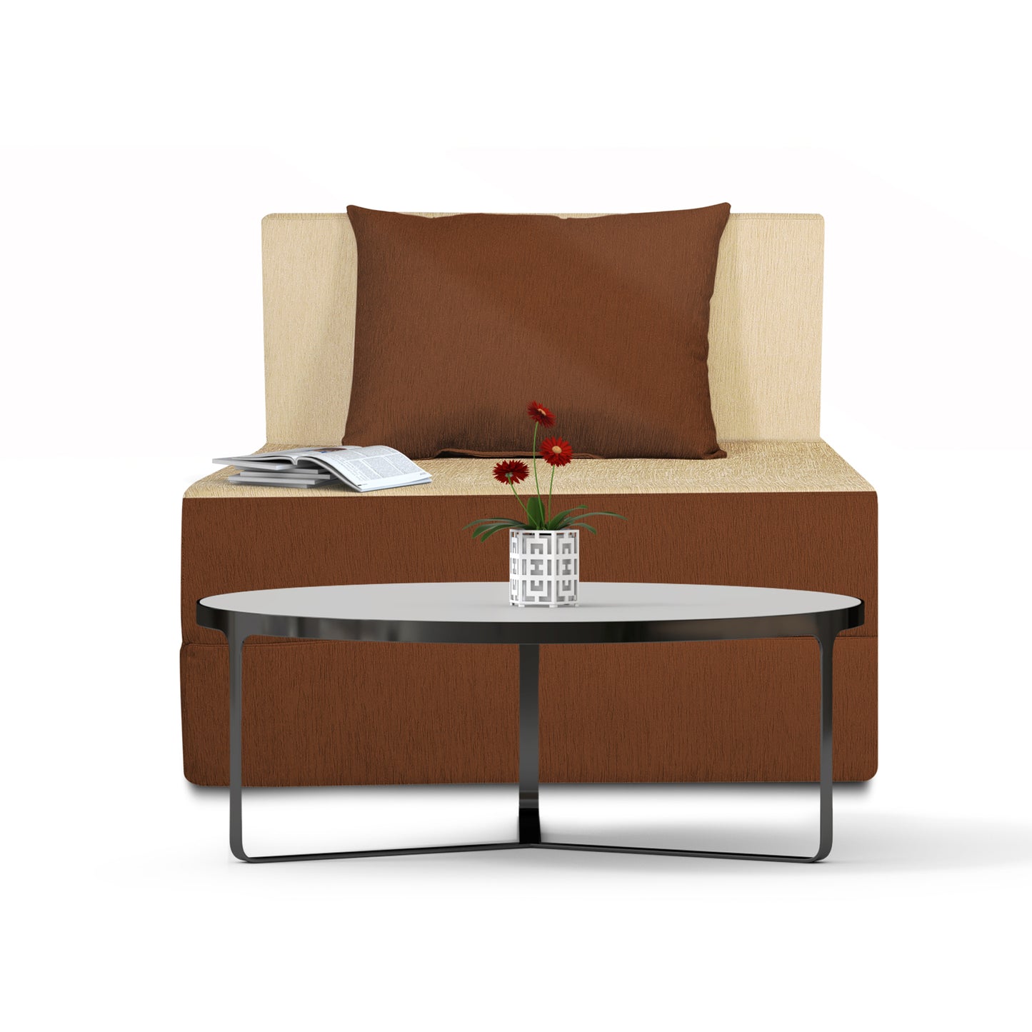 Adorn India Easy 2 Seater Sofa cumbed 3x6 (Brown & Beige) (1 Year Warranty)