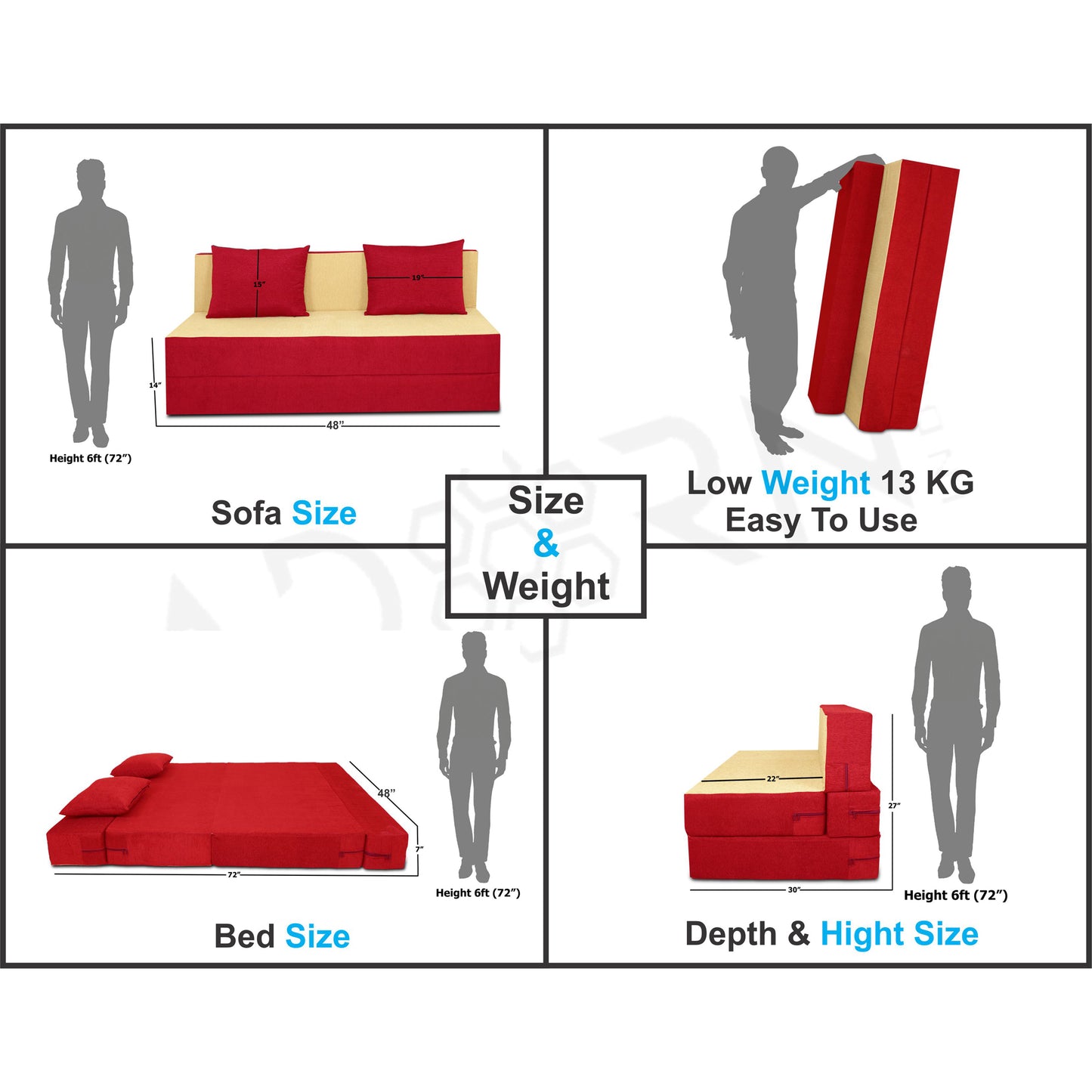 Adorn india Easy Two Seater Sofa Cum Bed (Red & Beige) 4'x6'