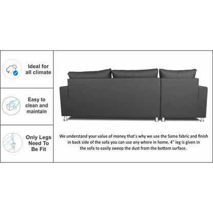 Adorn India Straight Line L Shape 5 Seater Sofa Set Left Side Handle (Dark Grey)