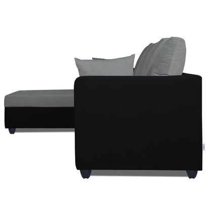 Adorn India Zink Straight line L Shape 5 Seater Sofa Plain Cushion (Left Side Handle)(Grey & Black)