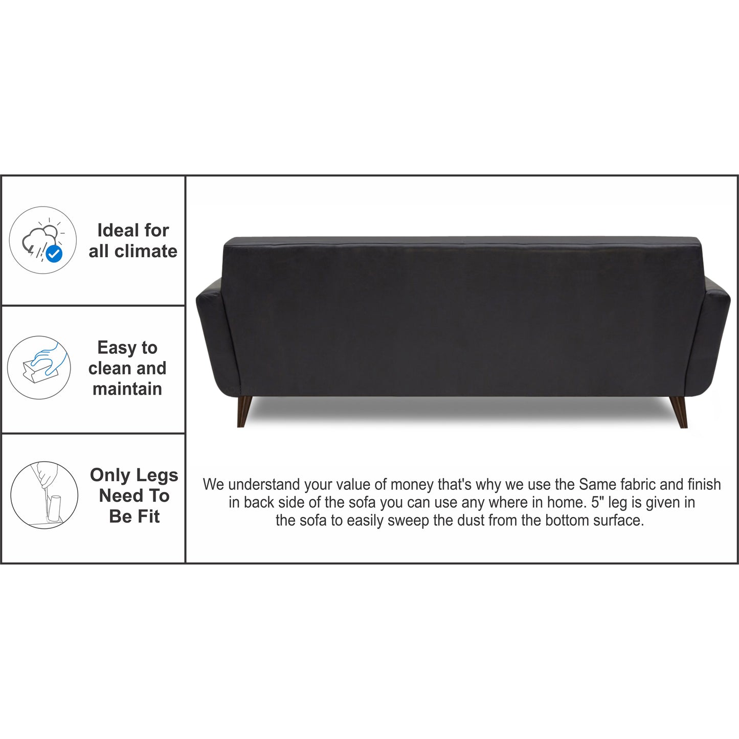 Adorn India Exclusive Alexus Leaterette 3+2 Sofa Set (Black)