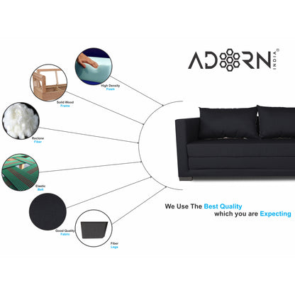 Adorn India Straight line 3 Seater Sofa Cum Bed (Black), Wood, Foam