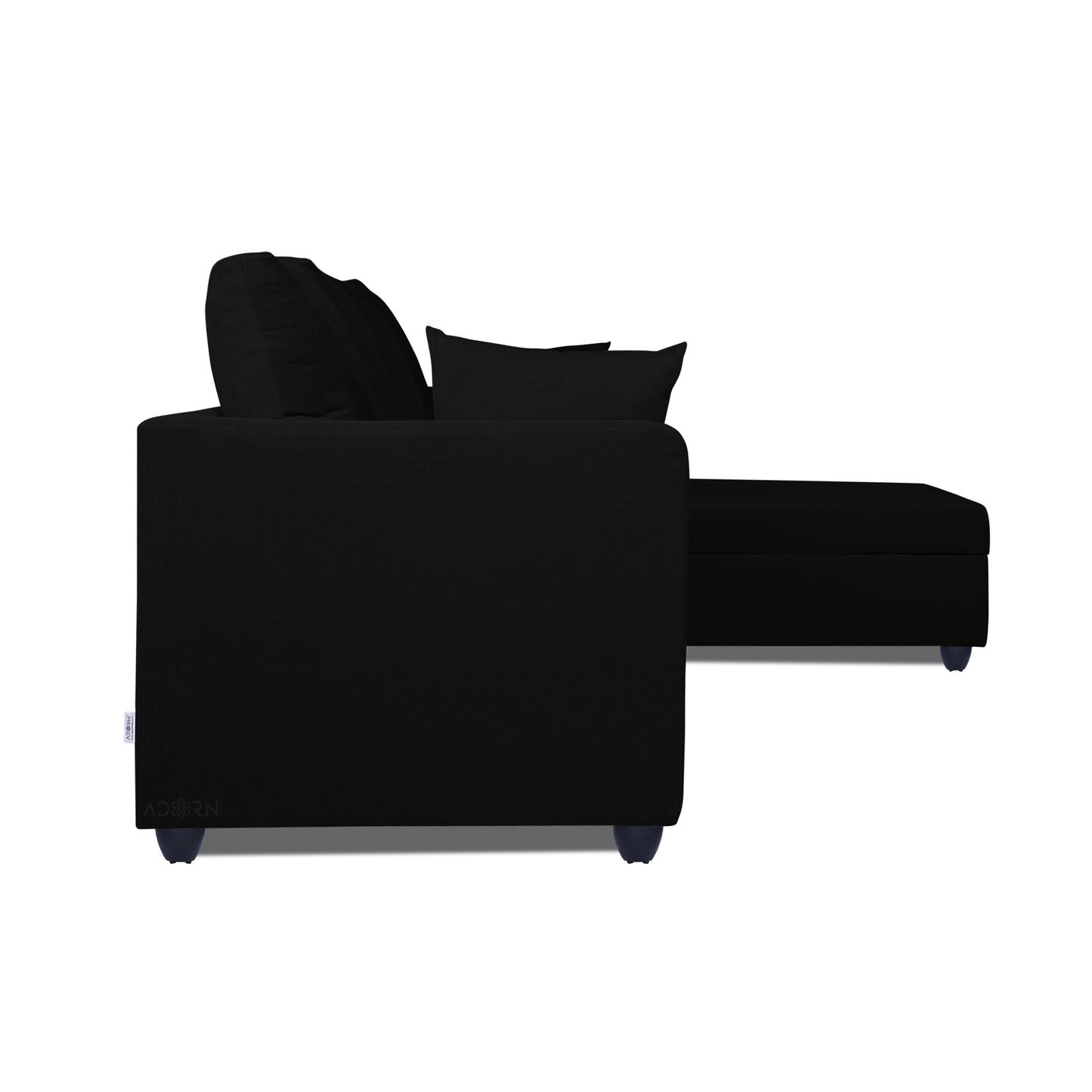 Adorn India Zink Straight line L Shape 6 Seater Sofa Plain Cushion(Black)