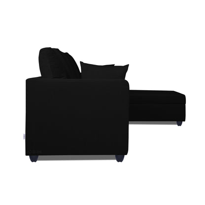 Adorn India Zink Straight line L Shape 6 Seater Sofa Plain Cushion(Black)