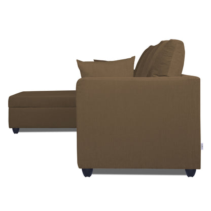 Adorn India Zink Straight line L Shape 6 Seater Sofa Plain Cushion (Left Side Handle)(Camel)